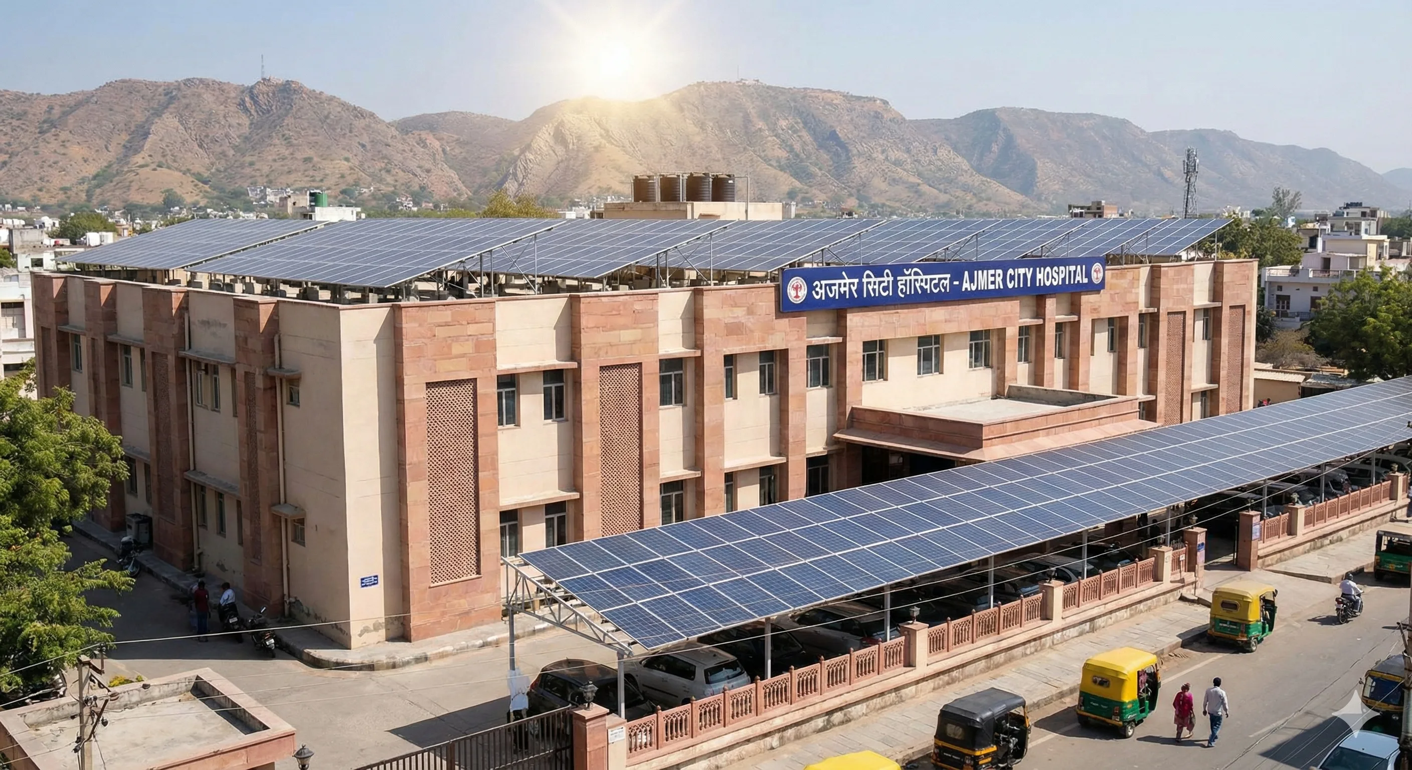 100 kW solar rooftop installation on hospital in Ajmer, Rajasthan