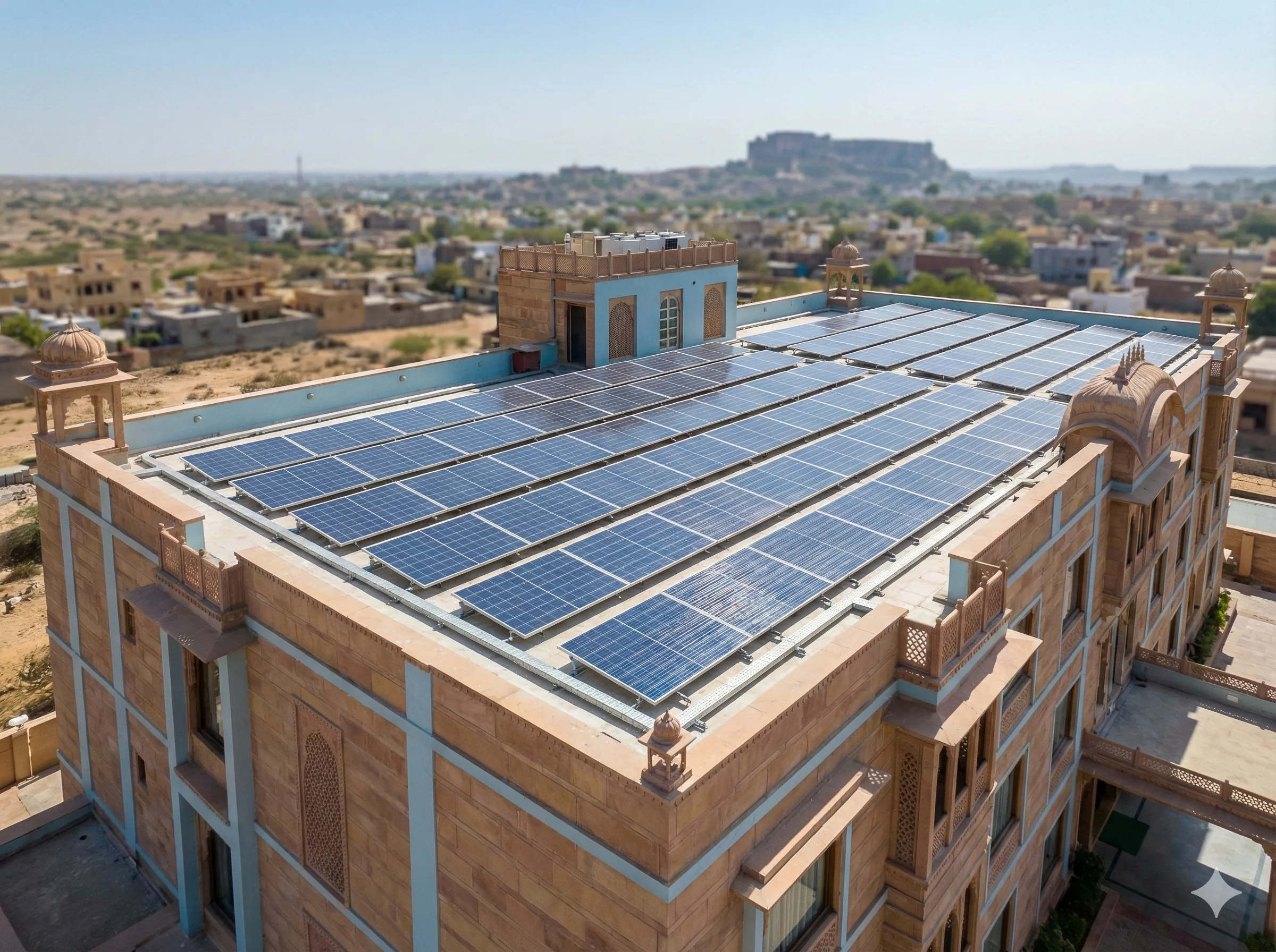 50 kW commercial solar installation on hotel rooftop in Jodhpur
