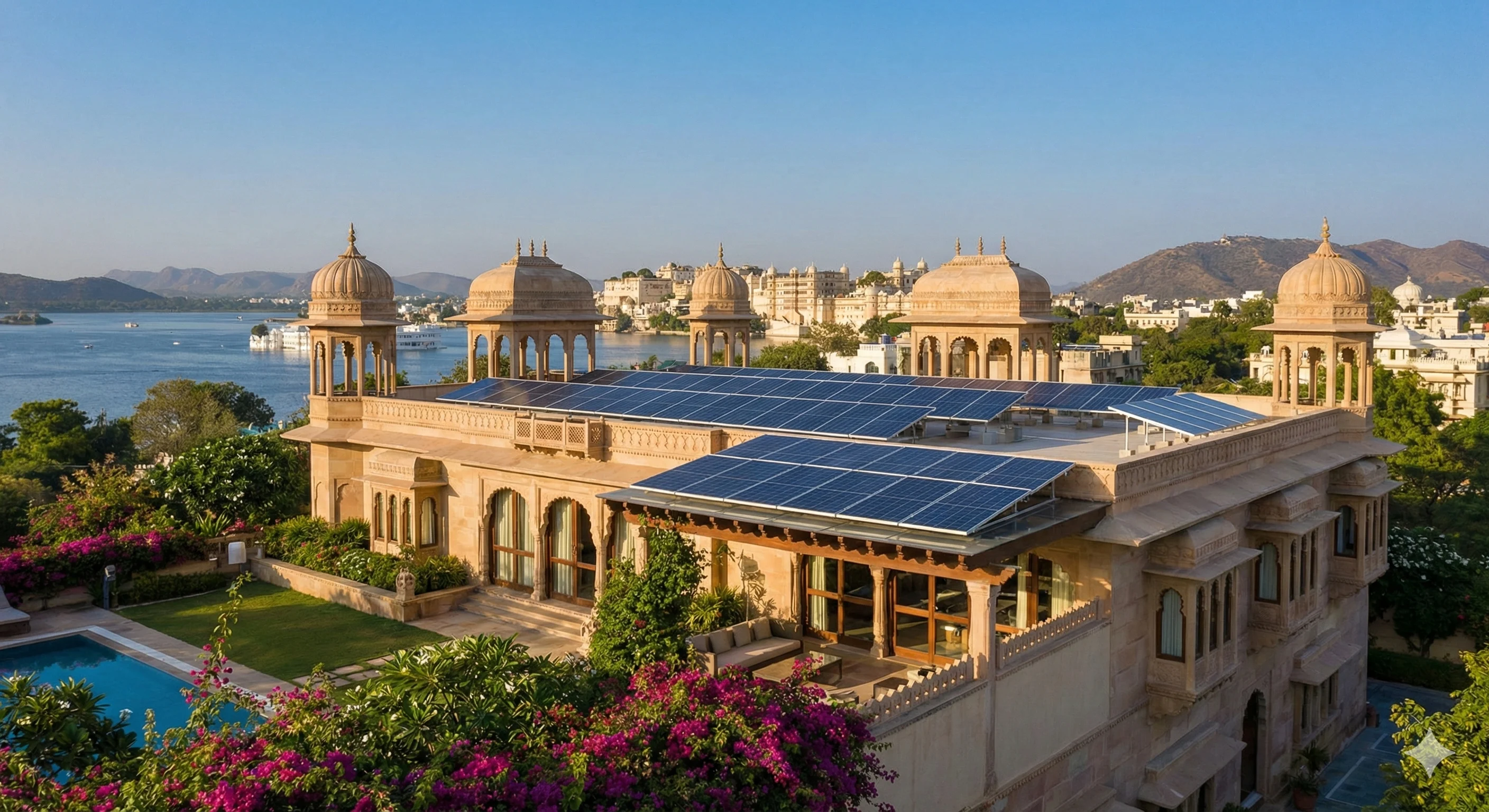 10 kW rooftop solar installation on villa in Udaipur, Rajasthan